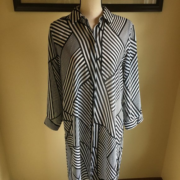 Chico's Tops - Chico Black and White Semi-Sheer Tunic Top